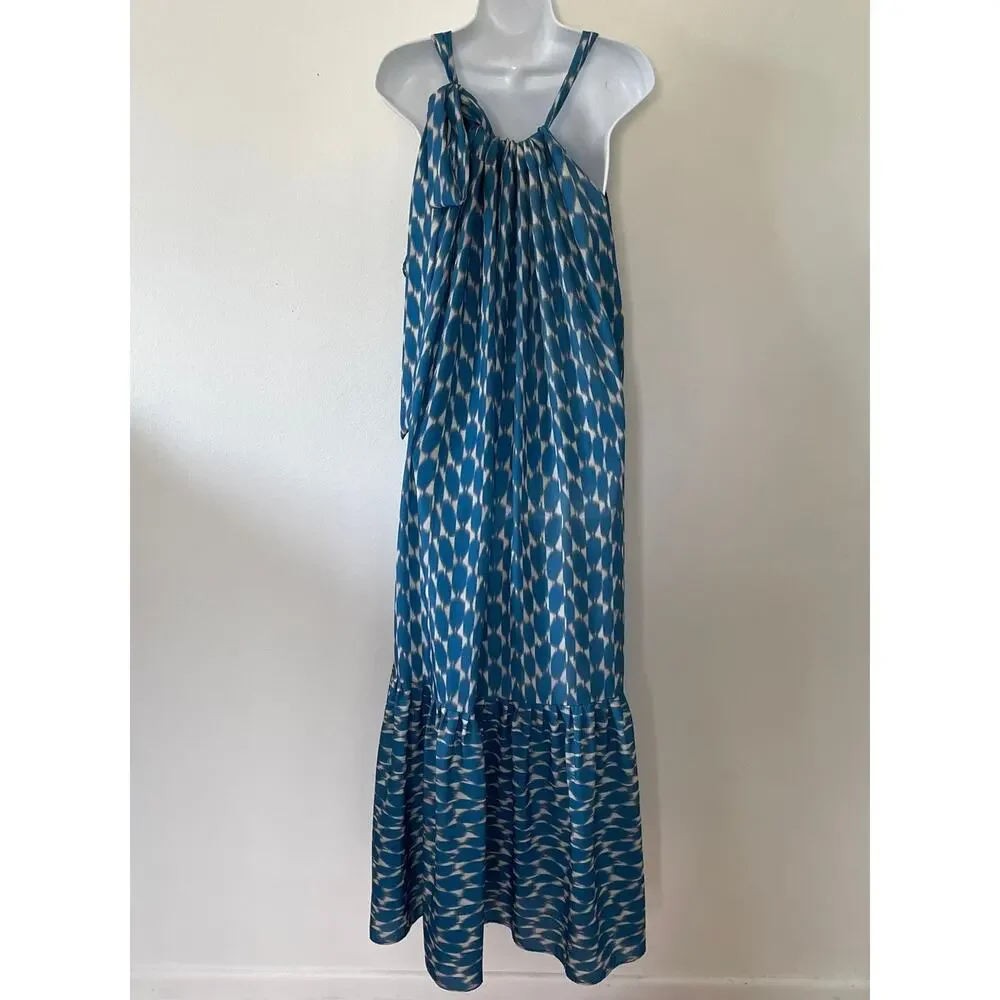 Diarrablu Gnoor Dress 2XL Blue Ikat Geometric Flowy Resort Maxi Vacation Flounce - Picture 2 of 11